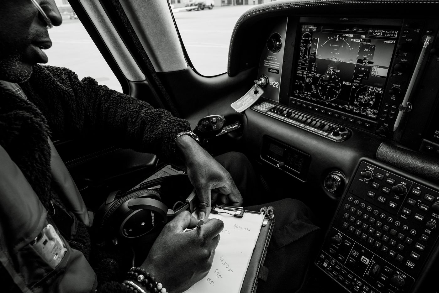 Adam Kakembo in the cockpit during the Ukraine Air Rescue Mission 2022